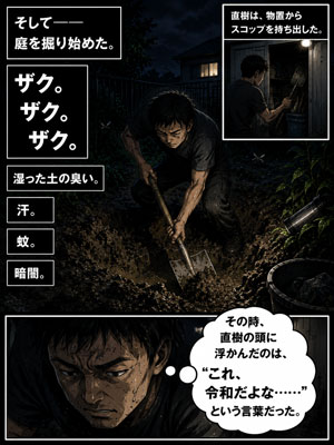男性が庭の土をスコップで掘る画像