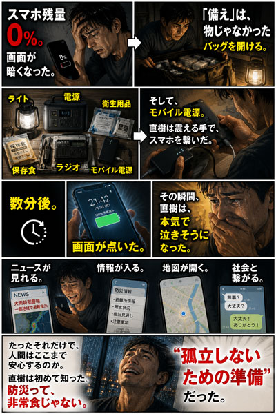 防災グッズを見つけた男の漫画画像