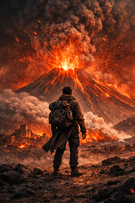 火山の前の男の画像