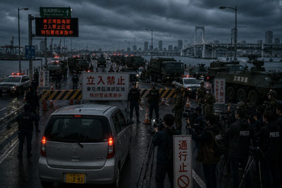 道路封鎖されている画像