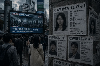 行方不明者の張り紙がある画像