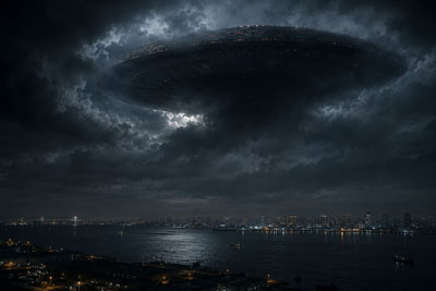 上空に浮かぶUFO画像