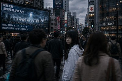 雑踏の中の少女の画像
